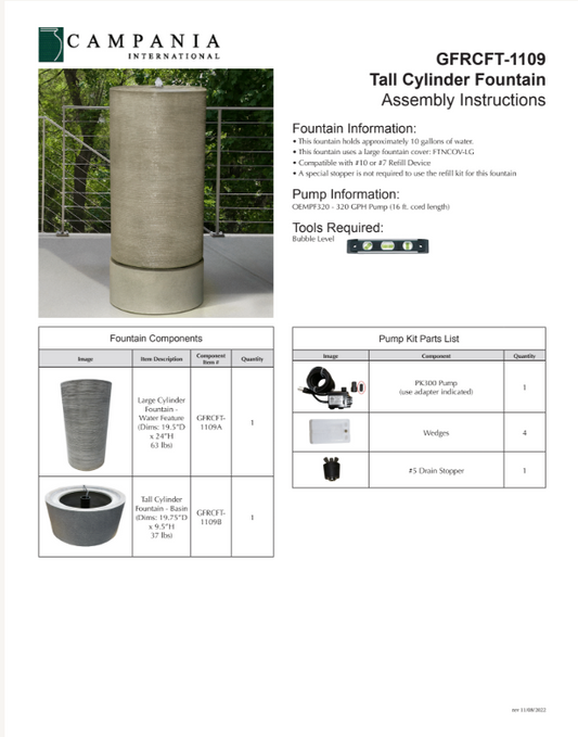 Campania International Cylinder Fountain, Tall