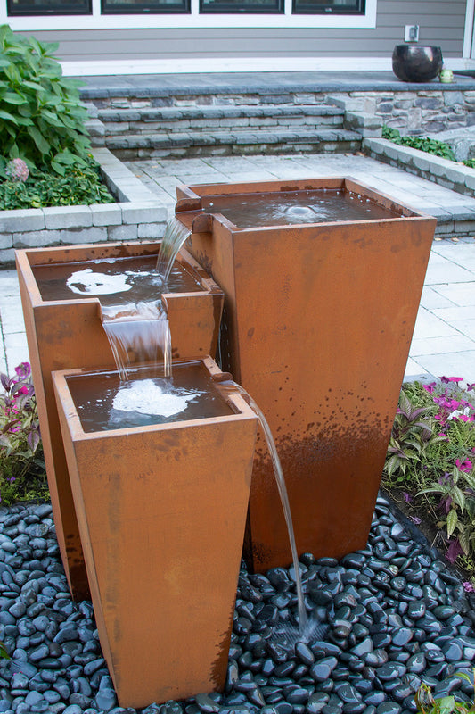 Blue Thumb Triple Corten Steel "Rusted" Urn Fountain Kit