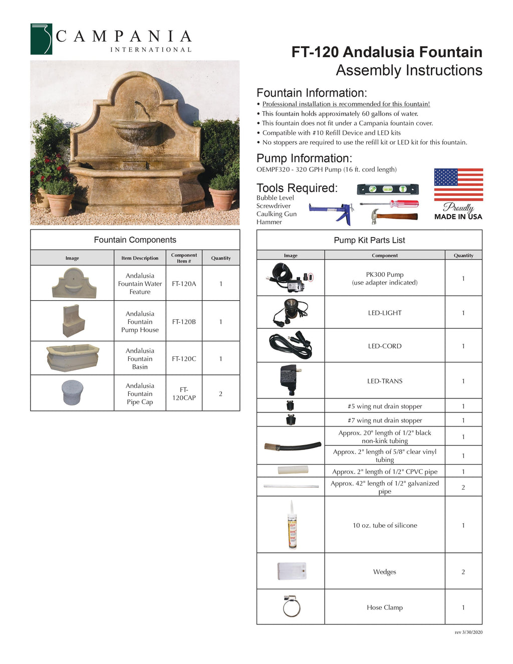Campania International Andalusia Outdoor Wall Water Fountain