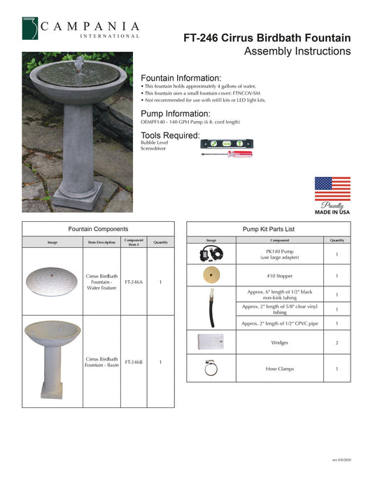Campania International Cirrus Birdbath Fountain