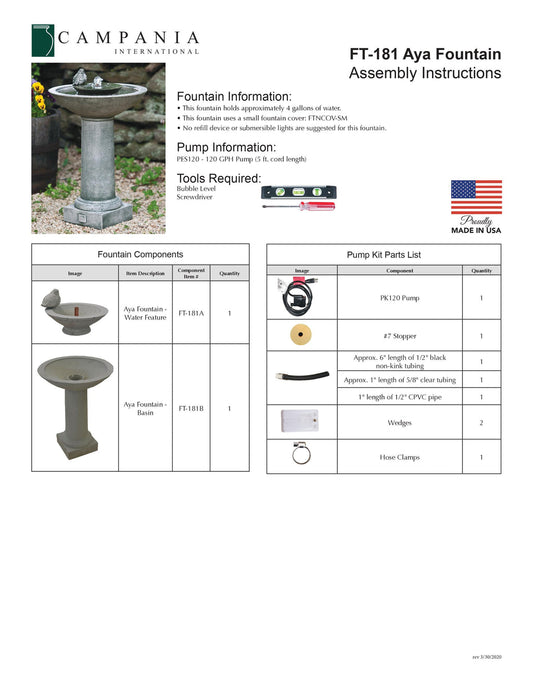 Aya Bird Pedestal Fountain Campania International