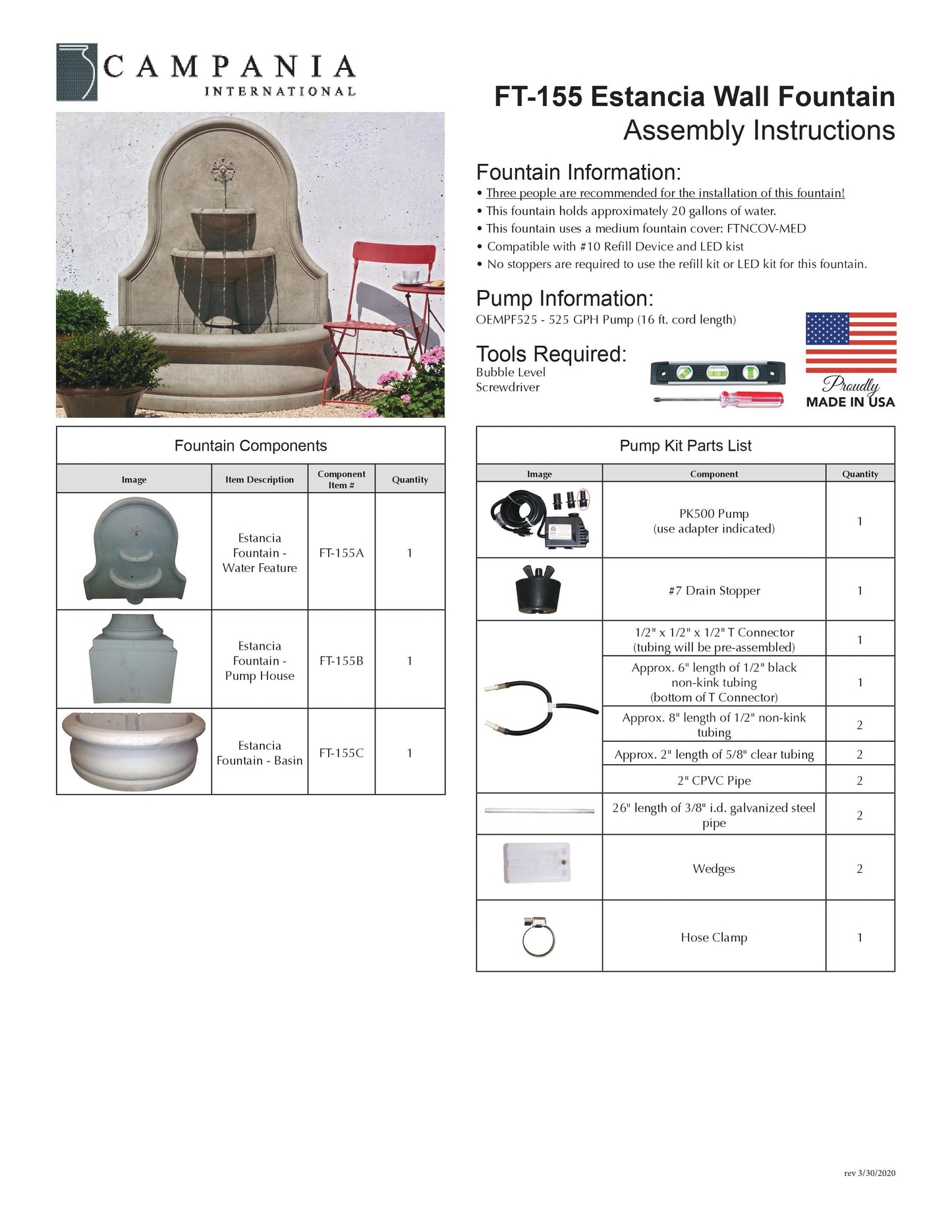 Campania International Estancia Wall Fountain