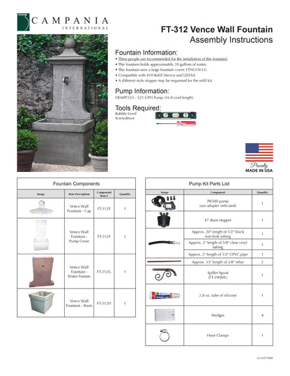 Campania International Vence Wall Outdoor Fountain