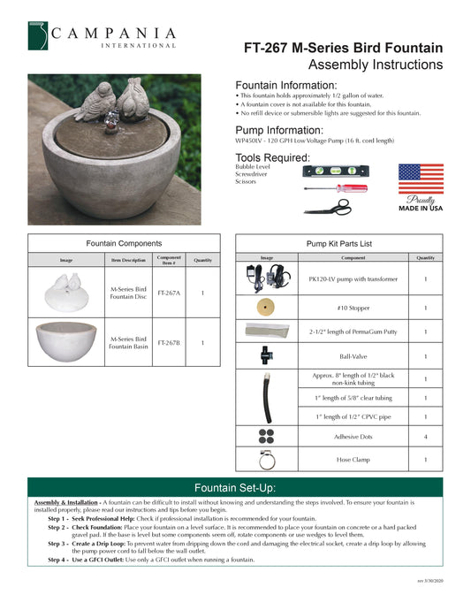 Campania International M-Series Bird Fountain