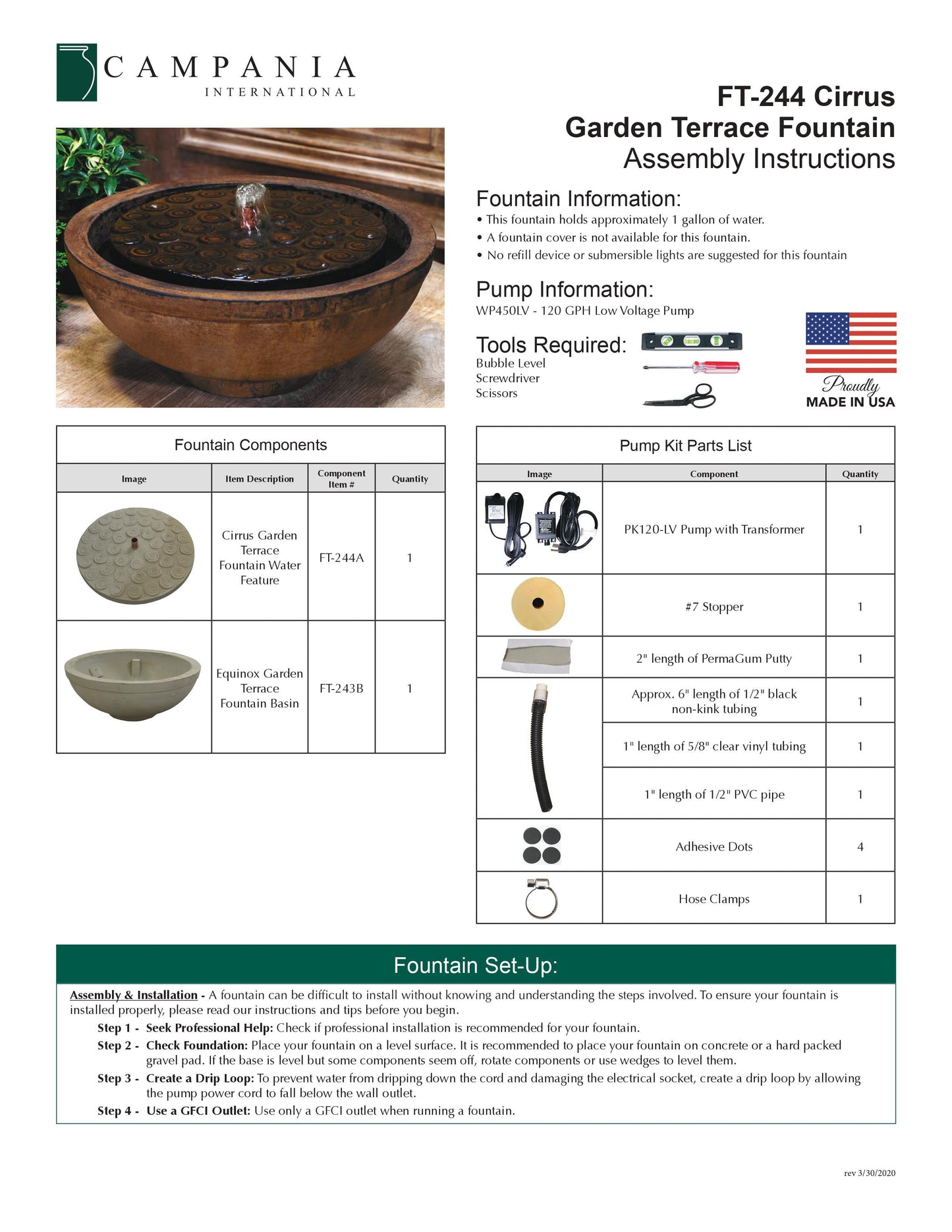Campania International Cirrus Garden Terrace Fountain