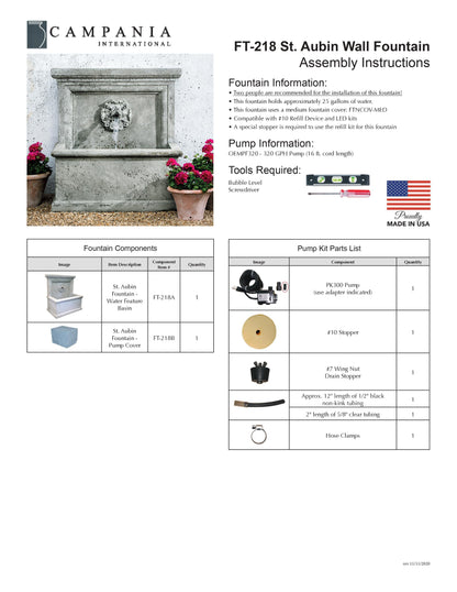 Campania International St. Aubin Wall Fountain Outdoor Water Fountain
