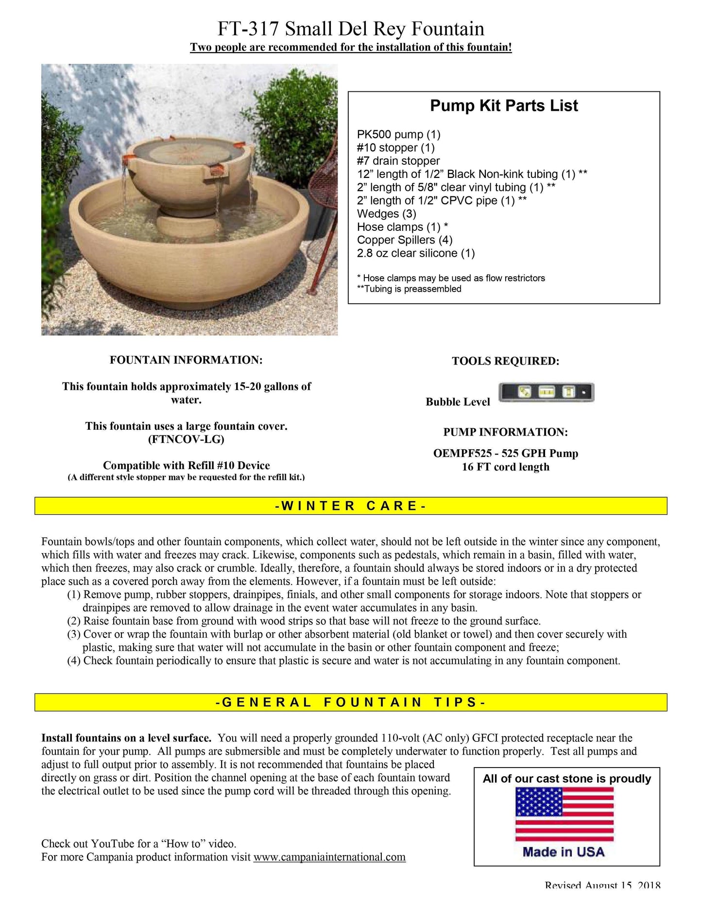 Campania International Small Del Rey Outdoor Fountain