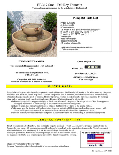 Campania International Small Del Rey Outdoor Fountain