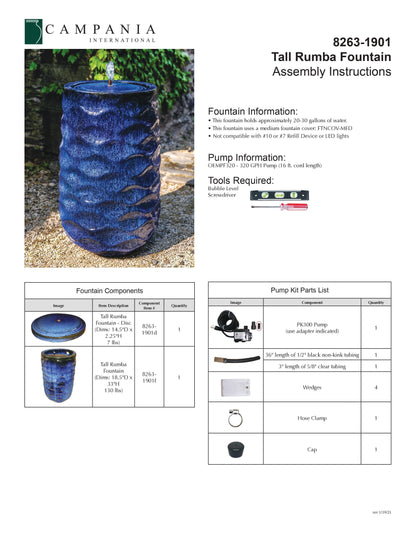 Campania International Rumba Fountain, Tall - Riviera Blue
