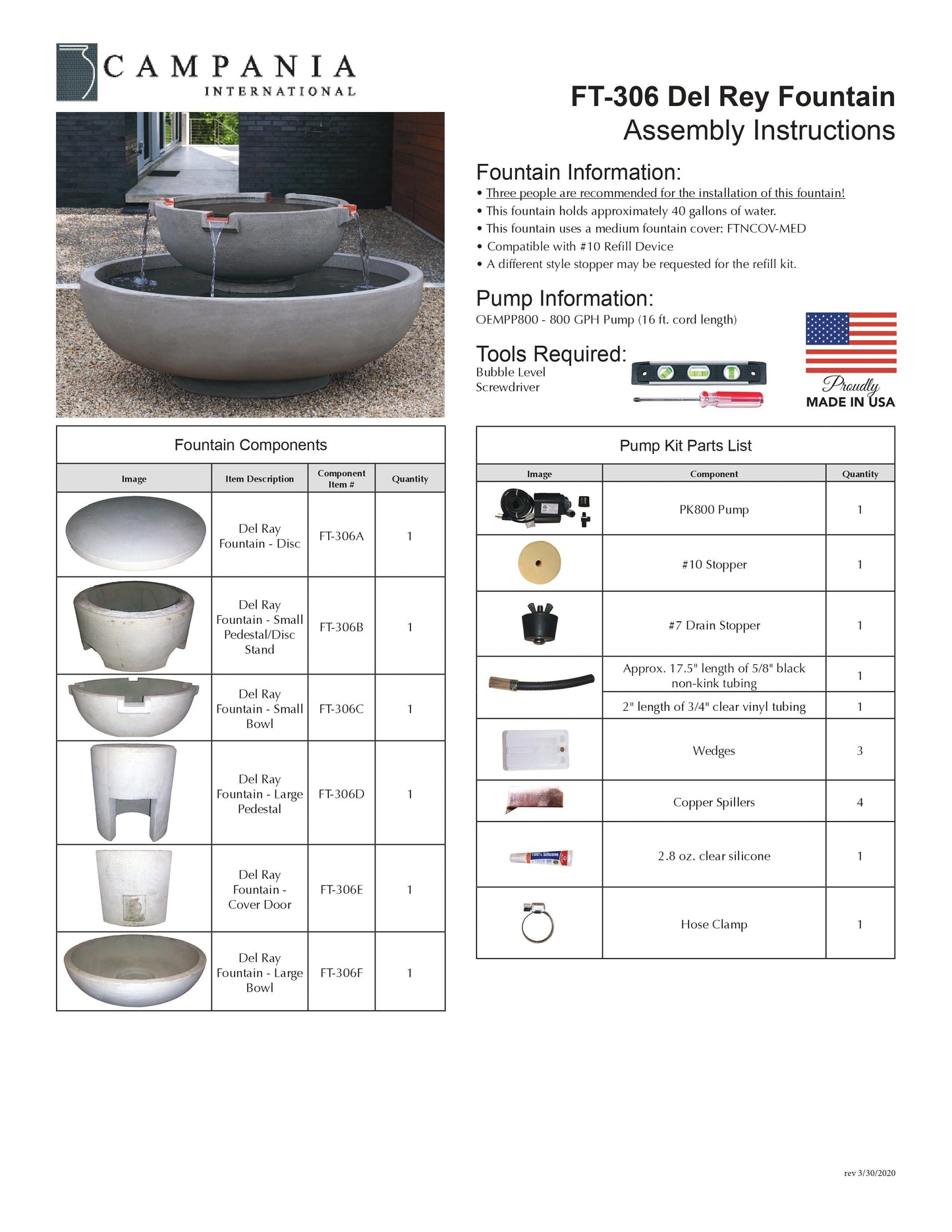 Campania International Del Rey Cast Stone Modern Fountain