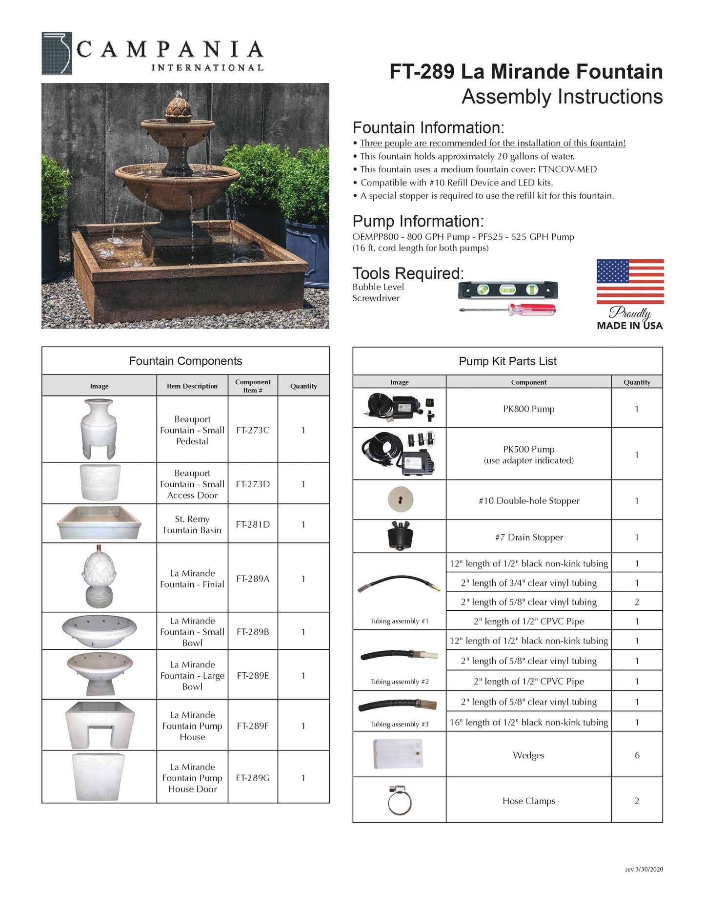 Campania International La Mirande Outdoor Water Fountain