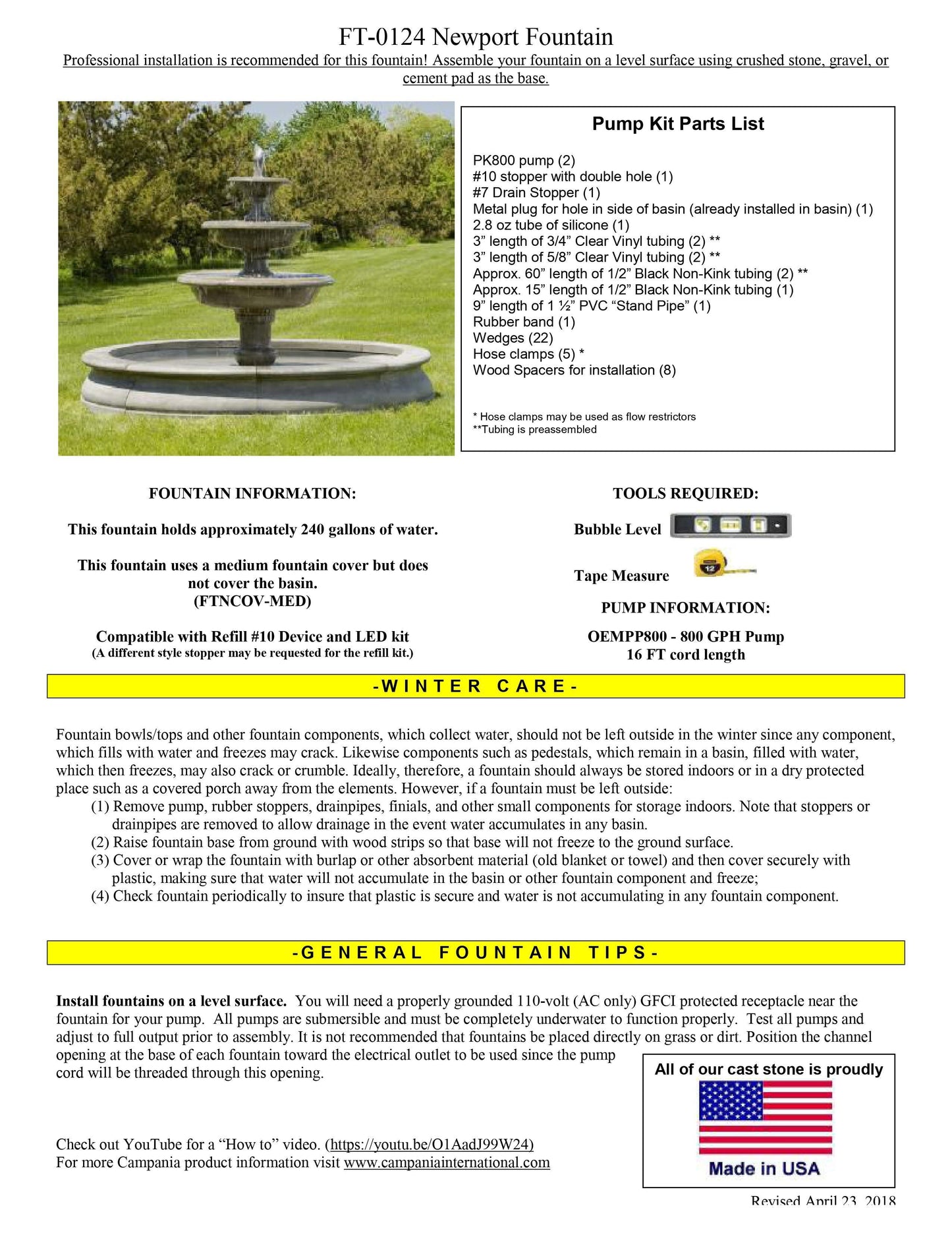 Campania International Newport Outdoor Water Fountain