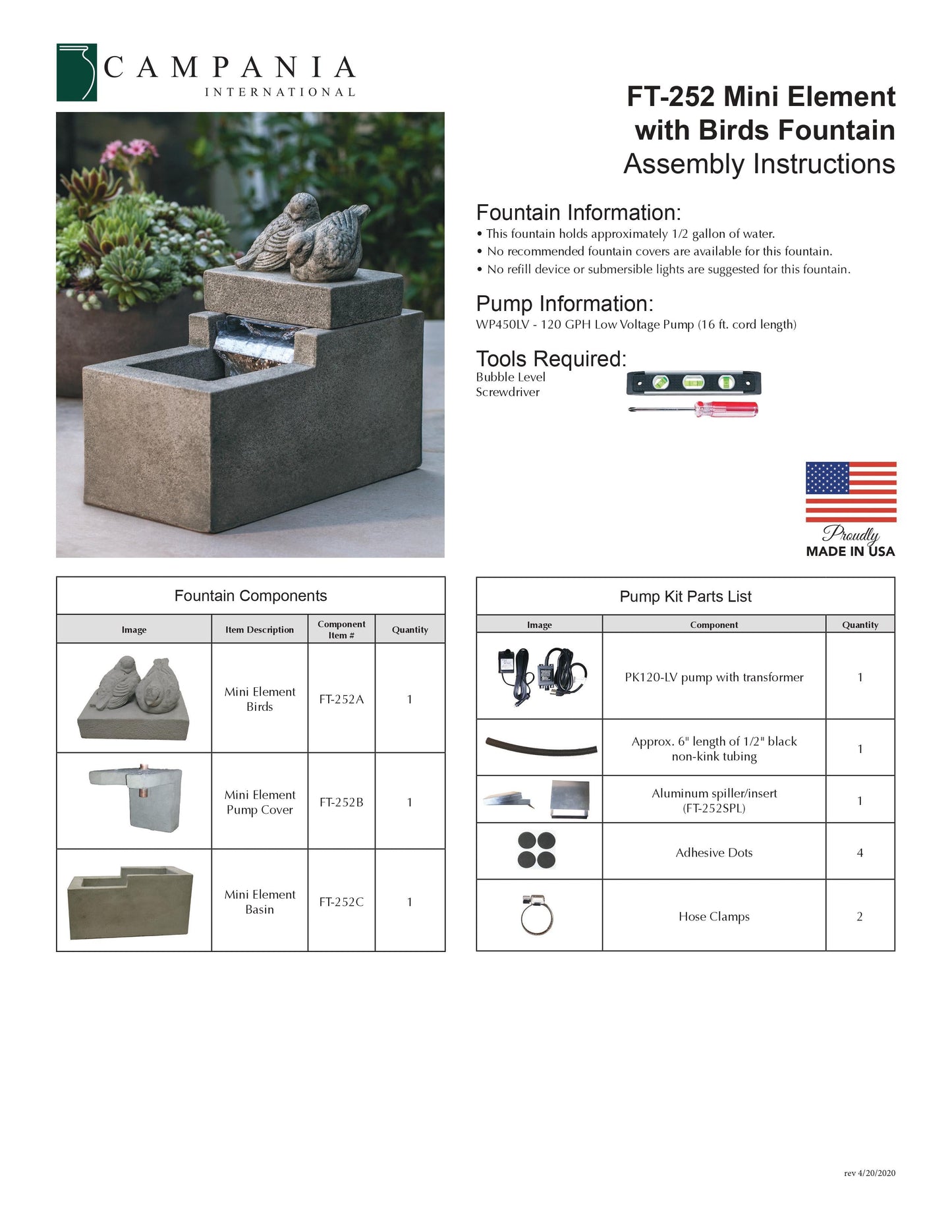 Campania International Mini Element With Birds Fountain