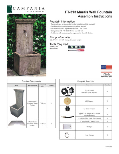 Campania International Marais Outdoor Wall Fountain