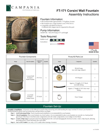 Campania International Corsini Wall Fountain