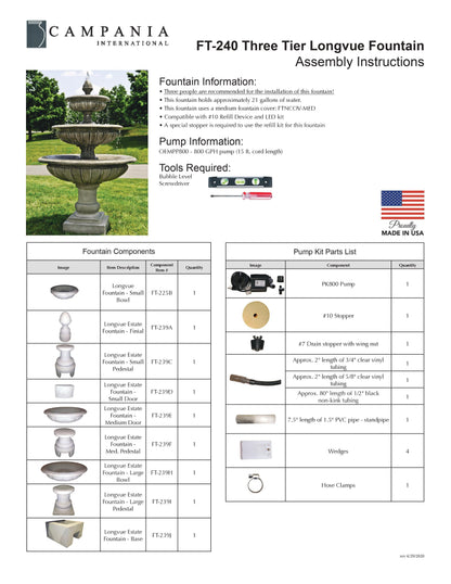 Campania International Three-Tier Longvue Outdoor Water Fountain