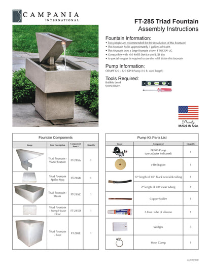 Campania Triad Modern Small Garden Water Fountain