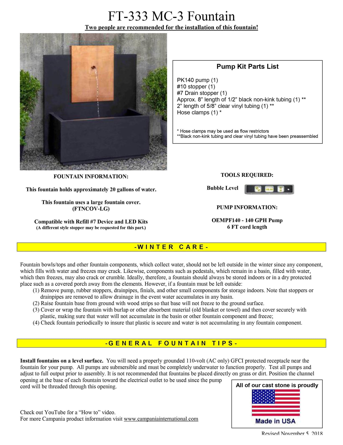 Campania International MC-3 Outdoor Wall Fountain - Copper