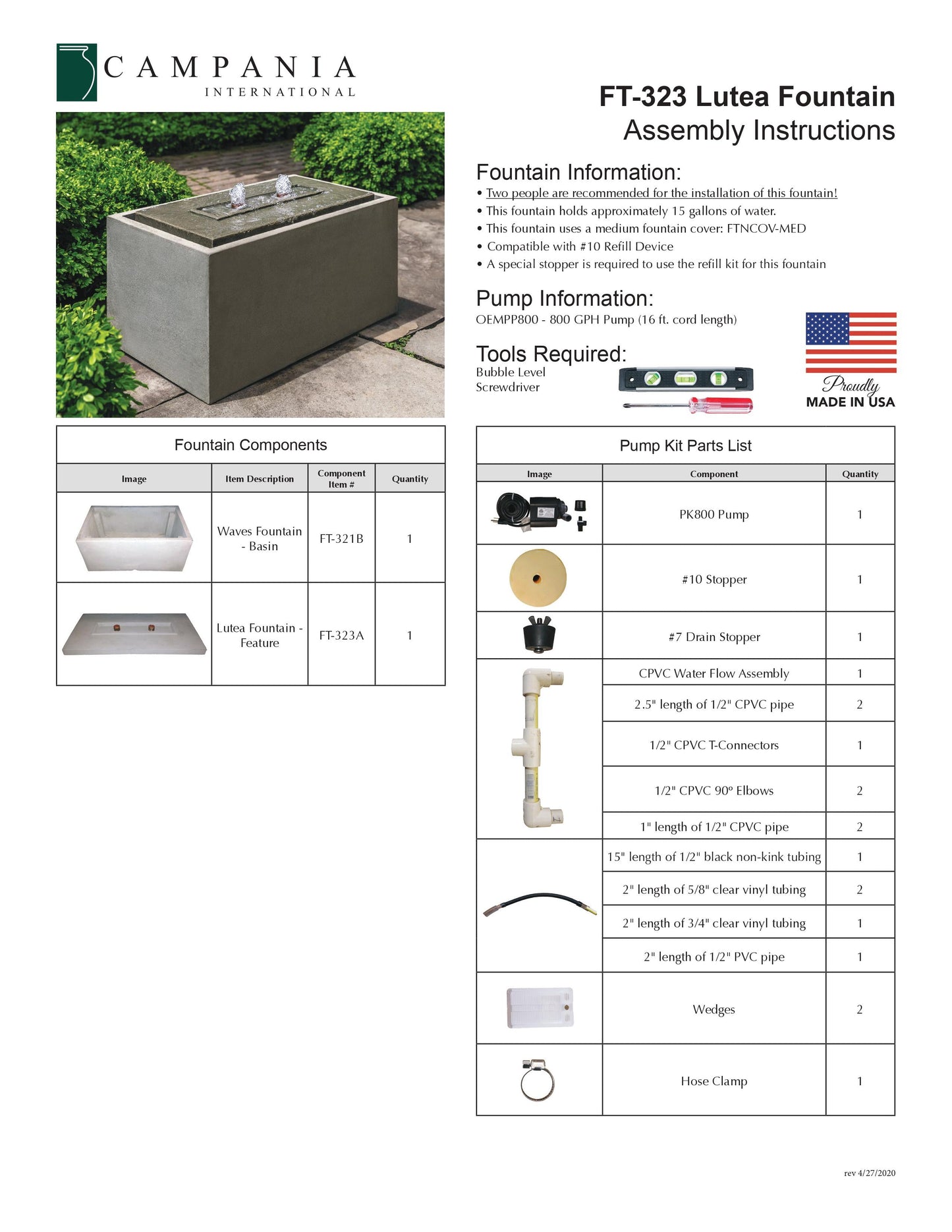 Campania International Lutea Outdoor Water Fountain