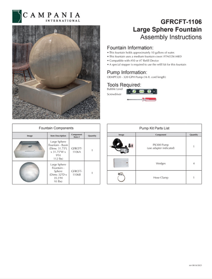 Campania International Sphere Fountain, Large