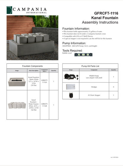 Campania International Kanal Outdoor Water Fountain