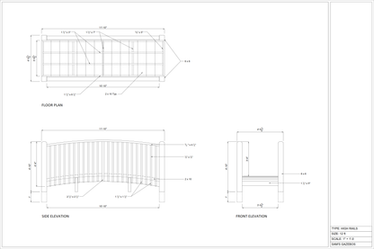 Wooden Garden Bridge with High Rails 12 ft.