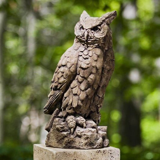 Campania Large Horned Owl Concrete Garden Statue - #A337