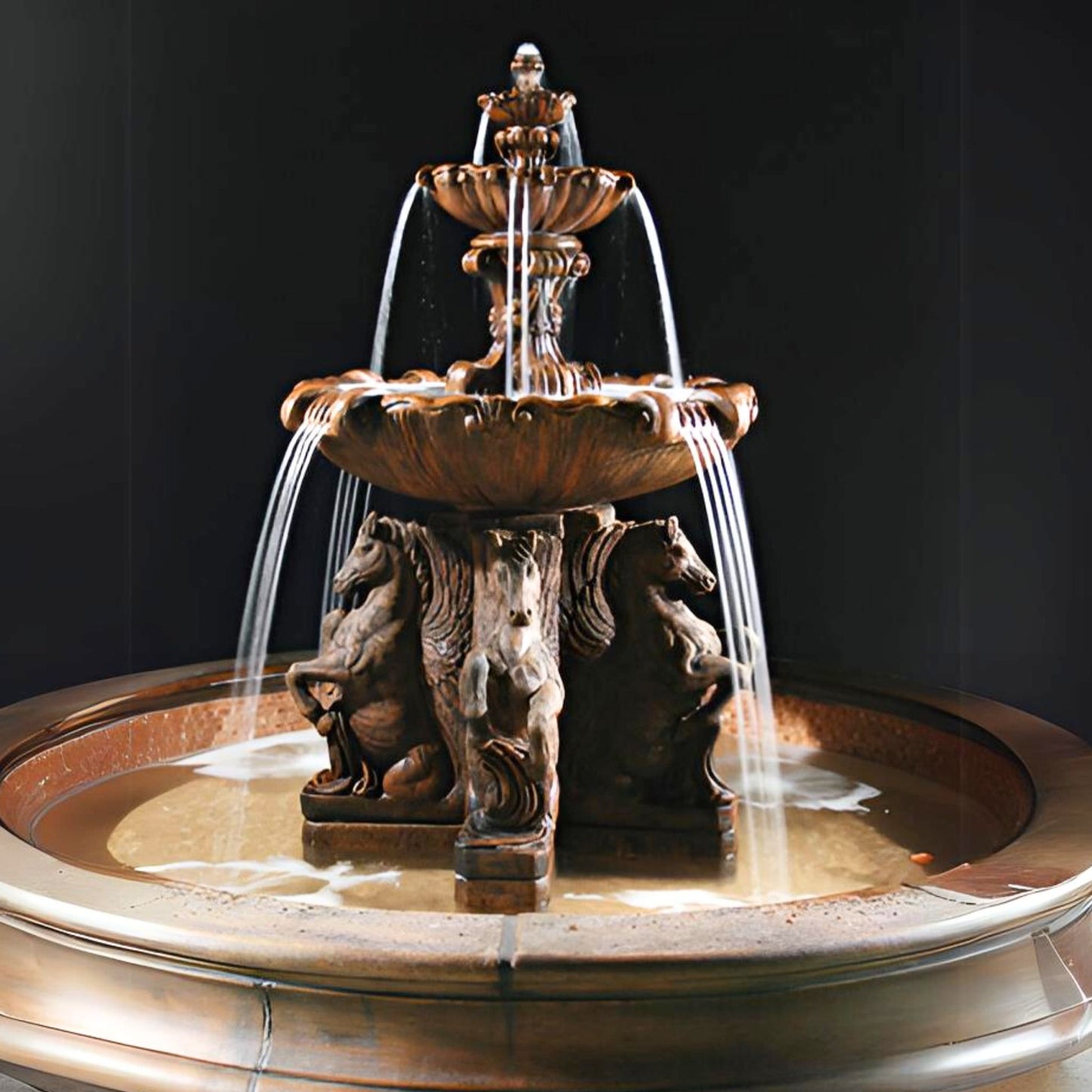 Fiore Cavalli 2-Tier Fountain with 12-foot Bracci Basin - #2136