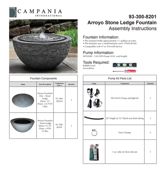 Arroyo Stone Ledge Garden Fountain, Small Campania International