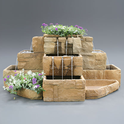 Fiore Stone Courtyard 4-Sided Concrete Planter Fountain