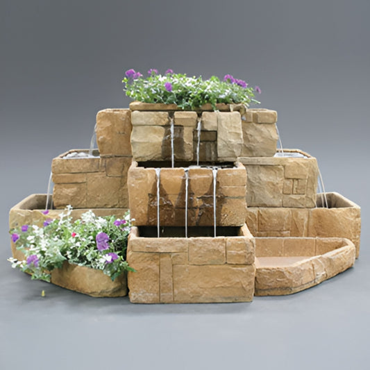 Fiore Stone Courtyard 4-Sided Concrete Planter Fountain
