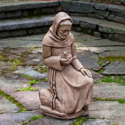 Campania Kneeling St. Francis w/Bird Concrete Garden Statue - #R116