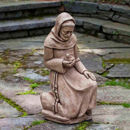 Campania Kneeling St. Francis w/Bird Concrete Garden Statue - #R116