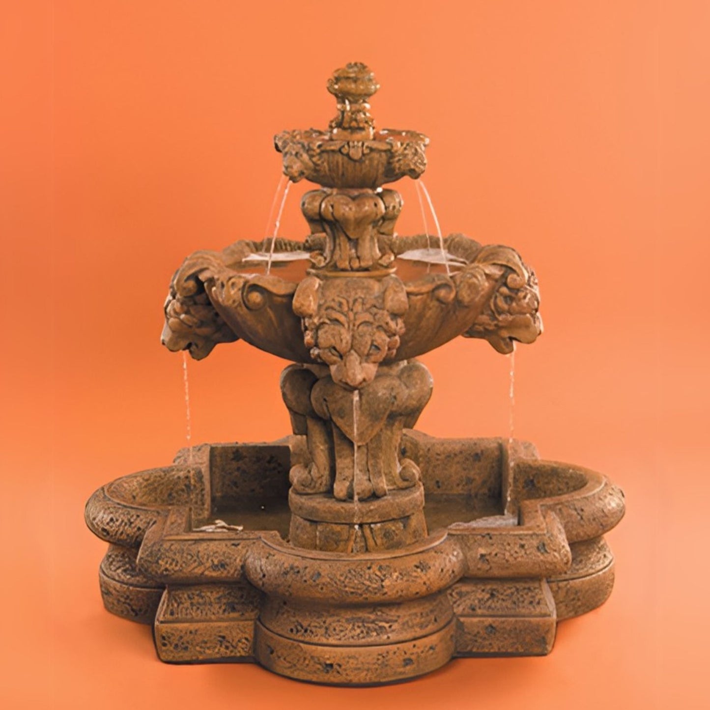Fiore Stone Courtyard Lion 2-Tier Concrete Fountain