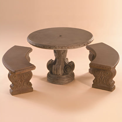 Fiore Curved Concrete Benches + Table Set