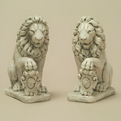 Fiore Lion with Shield Plumbed Concrete Statue - #543
