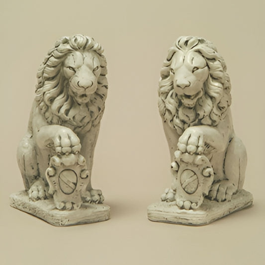 Fiore Lion with Shield Plumbed Concrete Statue - #543