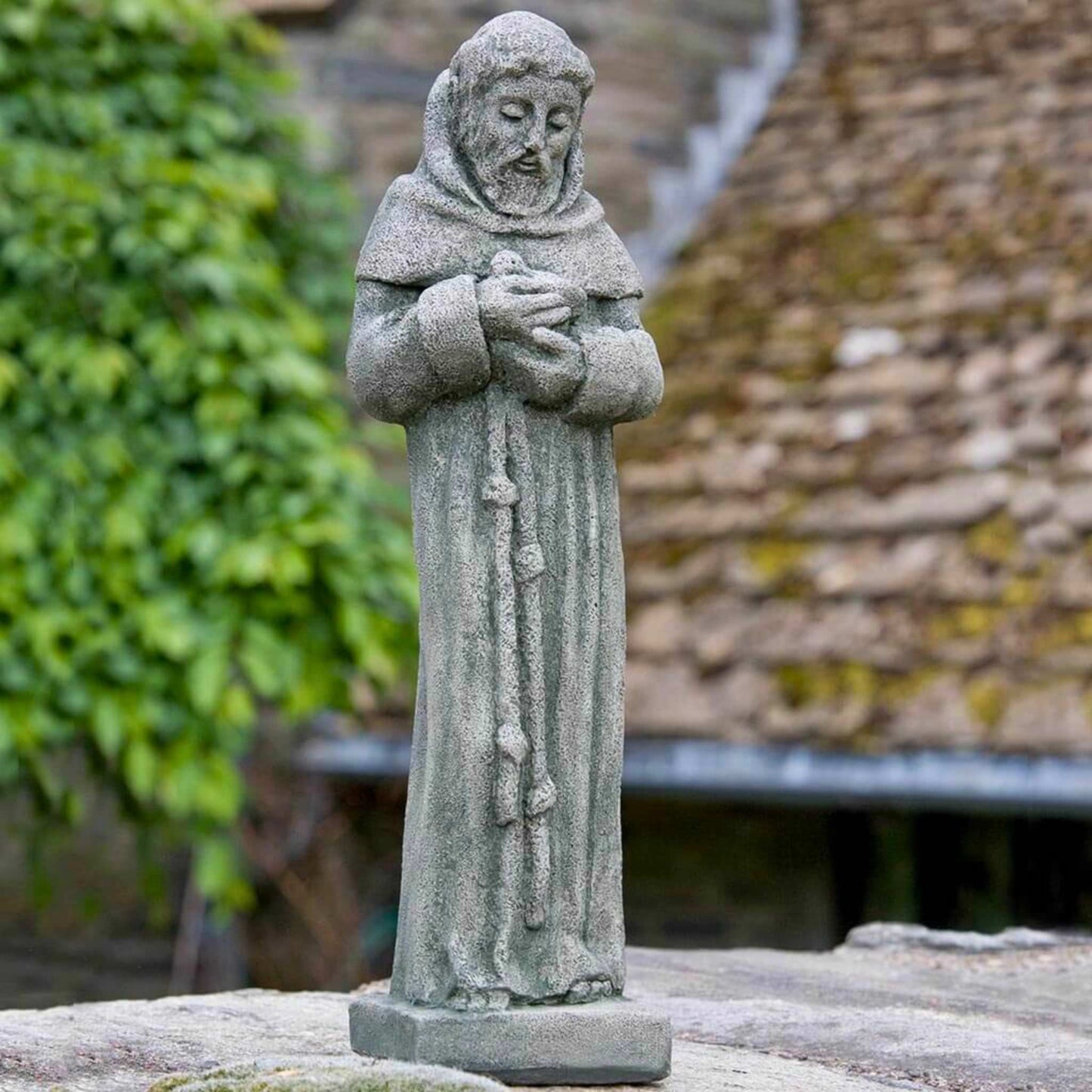 Campania  14" St. Francis with Bird Concrete Garden Statue