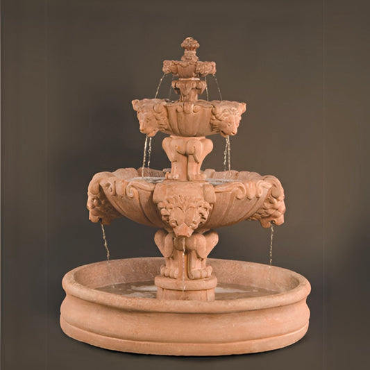 Fiore Lion 3-Tier Concrete Fountain w/55" Basin - #257FMB