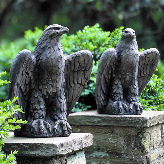 Campania Eagles Looking Left &amp; Right Concrete Garden Statue Set