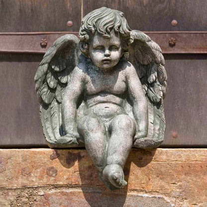 Campania Sitting Cherub Medium Concrete Garden Statue - #C102
