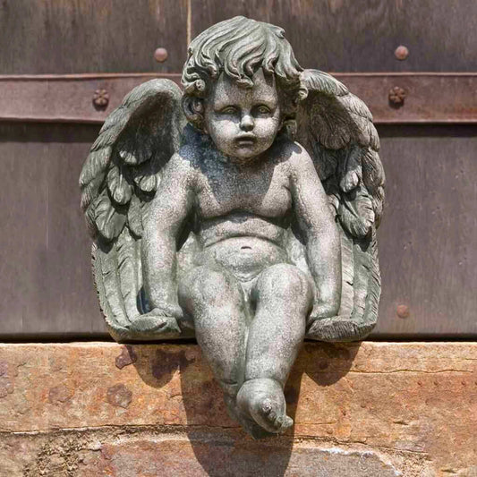 Campania Sitting Cherub Medium Concrete Garden Statue - #C102