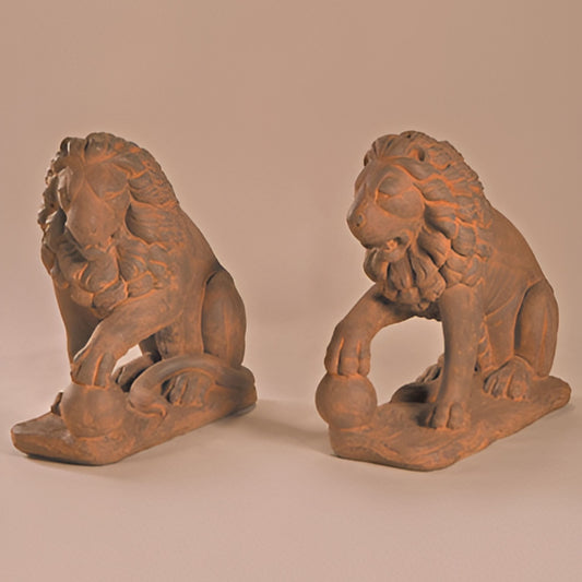 Fiore Lion with Ball Plumbed Concrete Statue - #544
