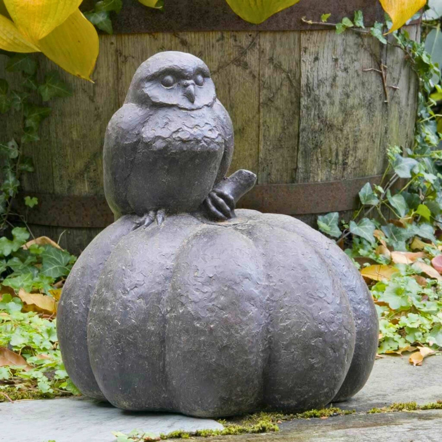 Campania Owl on Pumpkin Concrete Garden Statue - #A361