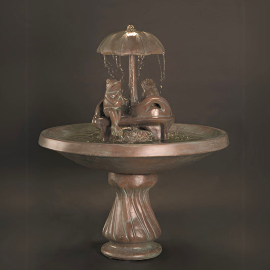 Fiore Frogs on Love Seat Concrete Umbrella Fountain