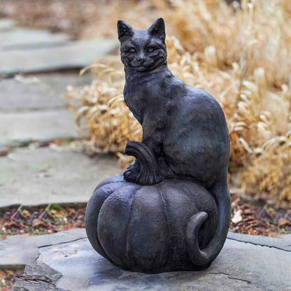 Campania Cat on Pumpkin Concrete Garden Statue