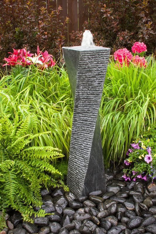 Blue Thumb Gray Polished Granite Twist Tower Fountain Kit
