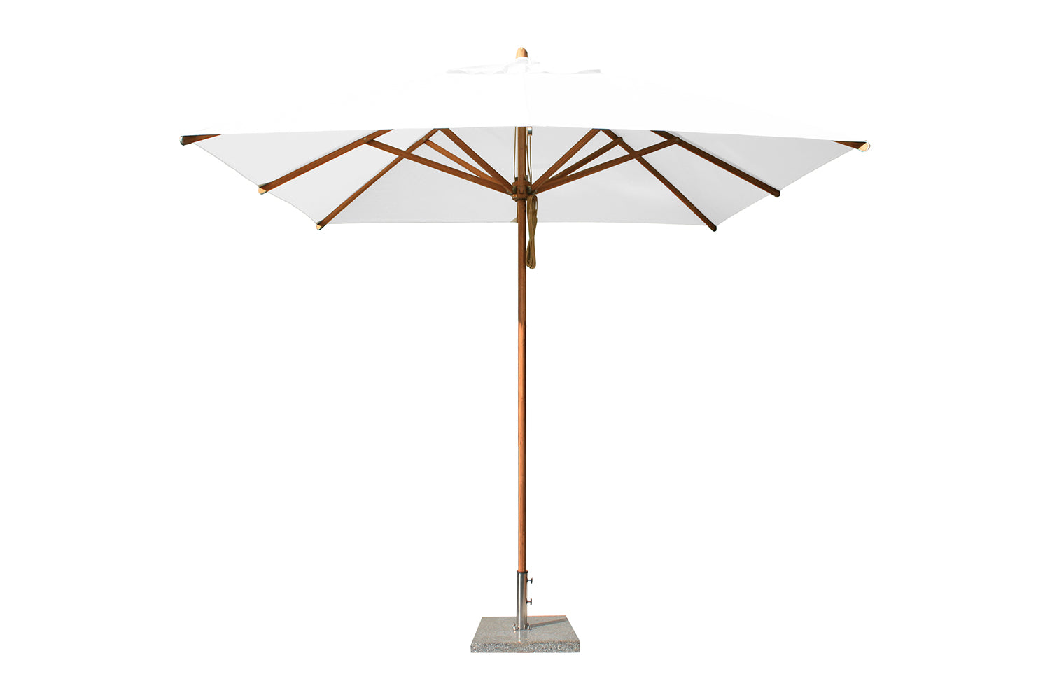 Bambrella Levante 8.5' Square Bamboo Outdoor Umbrella with Pulley Lift – No Tilt, 2" Pole, 8 Ribs, 2.6m SQ-L