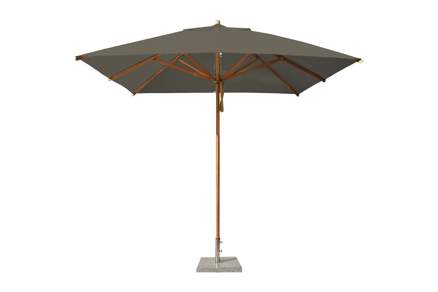 Bambrella Levante 8.5' Square Bamboo Outdoor Umbrella with Pulley Lift – No Tilt, 2" Pole, 8 Ribs, 2.6m SQ-L