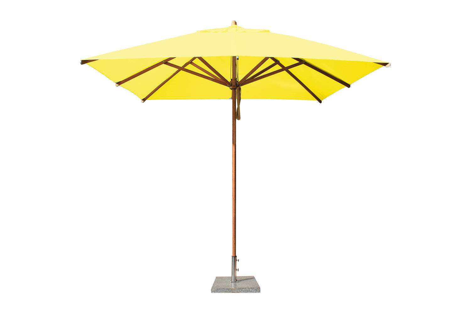 Bambrella Levante 8.5' Square Bamboo Outdoor Umbrella with Pulley Lift – No Tilt, 2" Pole, 8 Ribs, 2.6m SQ-L